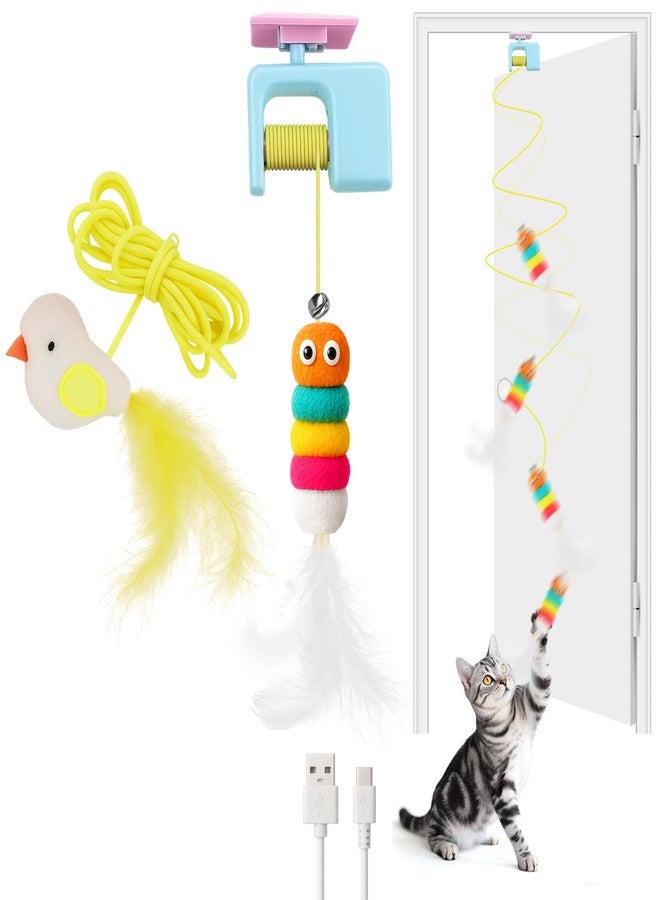AIERSA Interactive Cat Toys for Indoor Cats,Automatic Cat Hanging Toys for Bored Indoor Adult Cats, Caterpillar and Flying Bird Toy for Door Frame, Self-Play Pet Chase Toy-Blue - Image 1